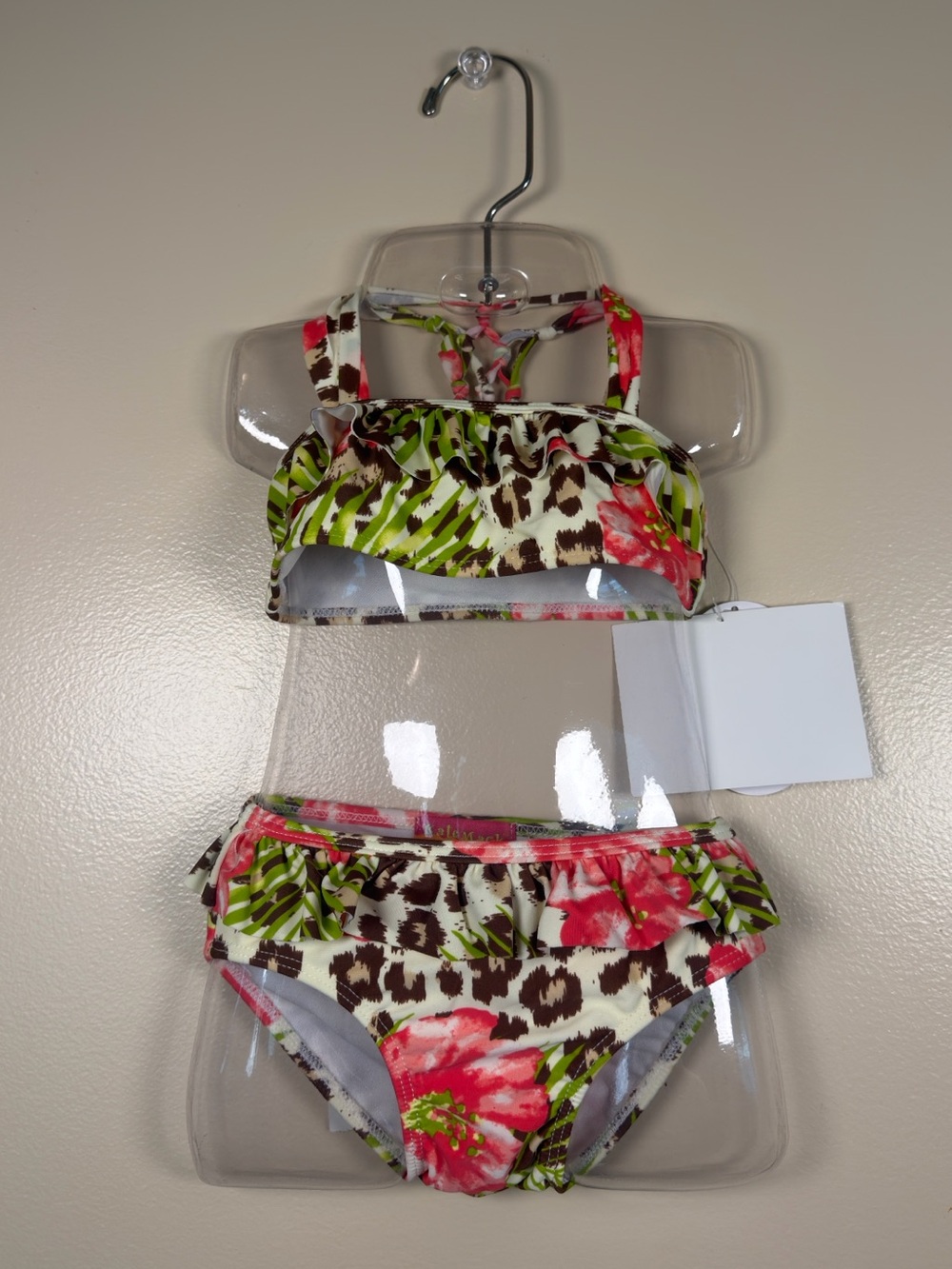 Kate Mack Green Pink Floral & Animal Print Girls Bikini